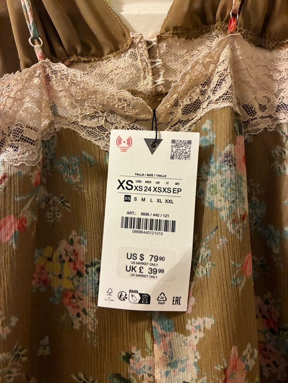 Zara Khaki Floral Lace Slip Dress - Picture 5 of 5
